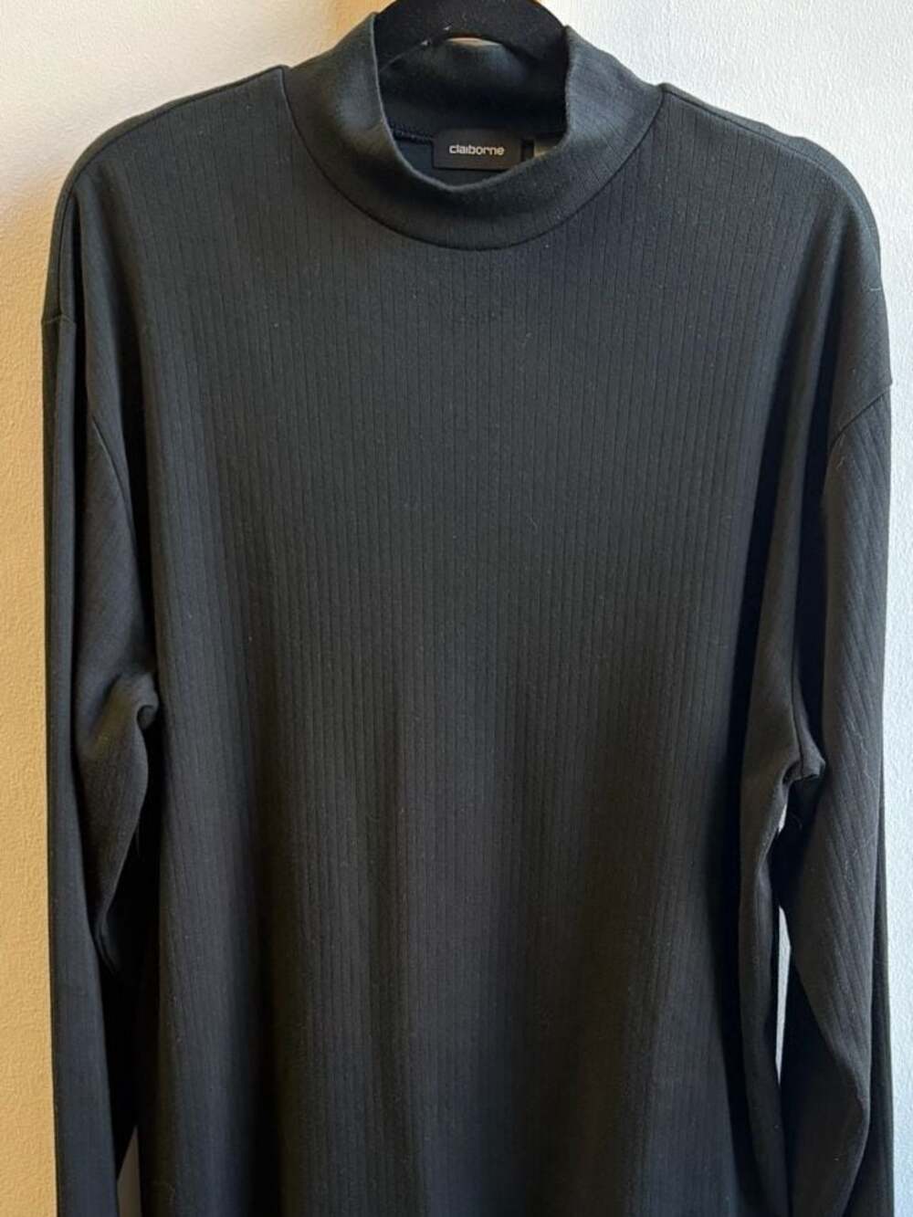 Claiborne Men's Black Ribbed Mock Neck Long Sleeve Shirt XL